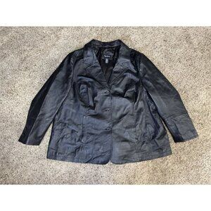 MAGGIE BARNES Genuine Leather Blazer Jacket Coat Rock Chic Y2k Dark Academia 2X